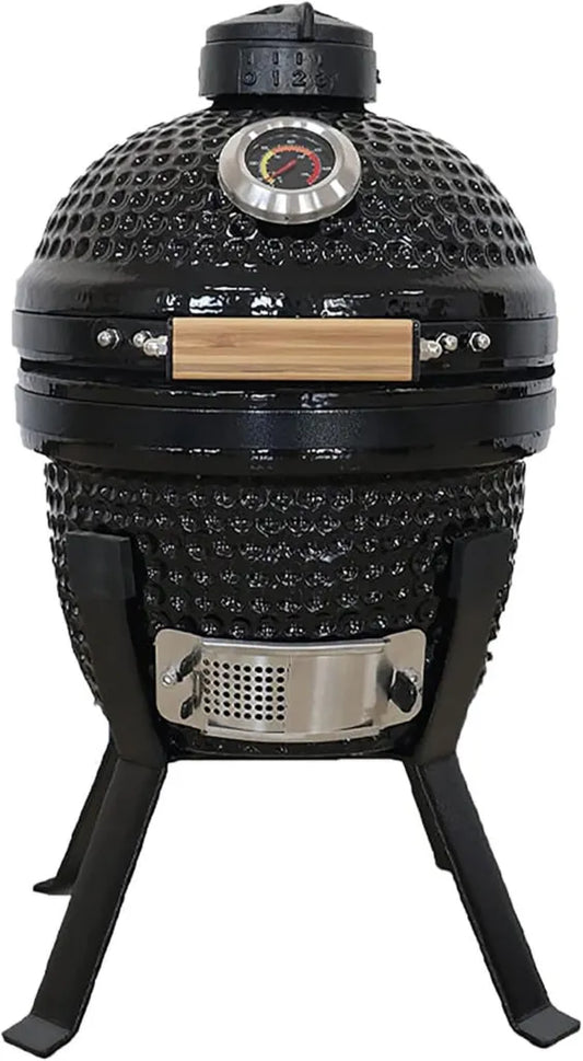 Griglia Kamado Bono Picnic in Ceramica, Portatile a Carbonella, 32 cm, Nero, per 3 Persone