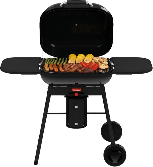 Griglia a Carbone Barbecook Magnus Premium con Ripiani Laterali, Nero, 85x64x110cm