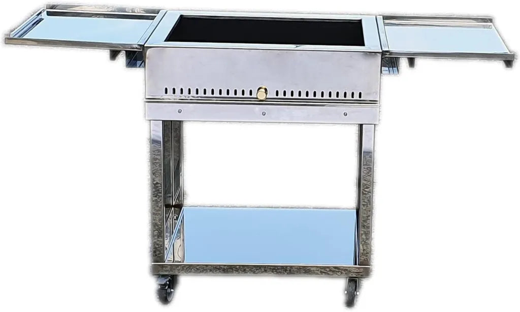 Griglia Barbecue in Acciaio Inox 70x53 cm con Carrello per Carbonella e Legna
