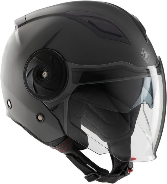 Casco Jet Unisex per Moto e Scooter EL'CITY - Policarbonato, Visiera Doppia, Ventilazione Clima System, ECE 22.06, Nero opaco, Taglia S
