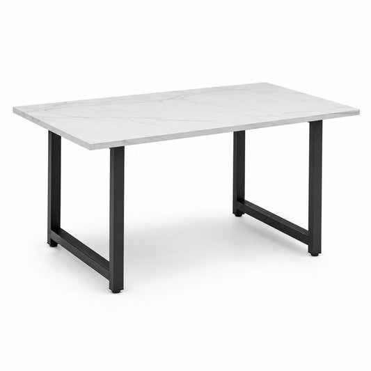 Tavolo da pranzo rettangolare in MDF effetto marmo e acciaio, bianco e nero, 120 × 70 × 75 cm