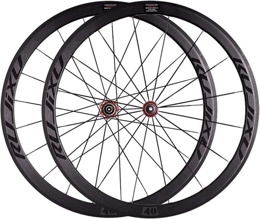 Ruote da Strada 700C, Cerchio 40mm, Freno V/C, Mozzo in Carbonio, Compatibili 7-11 Velocità, 1925g, Colore Rosso