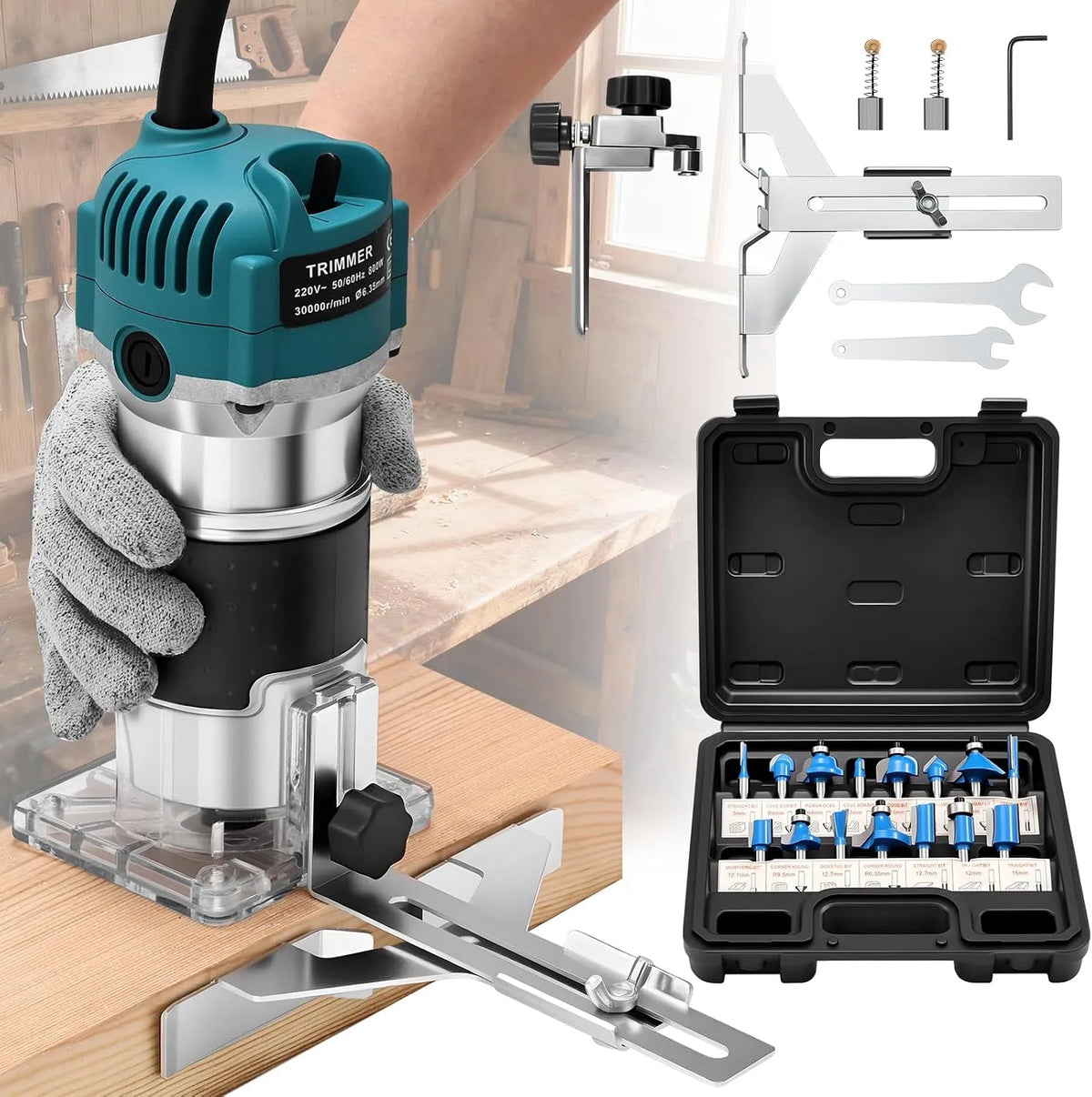 Yofuly Fresatrice Verticale per Legno Elettrica 220V 800W Rifilatore Legno: in legno, per officina e fai da te, verde