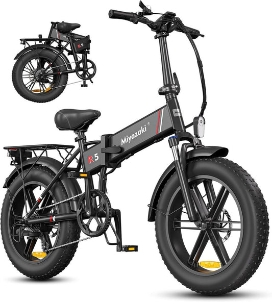 Bicicletta Elettrica Pieghevole Miyazaki per Adulti, Motore Brushless, Batteria Rimovibile 48V 14Ah, Pneumatici Fat 20x4.0', Telaio in Alluminio