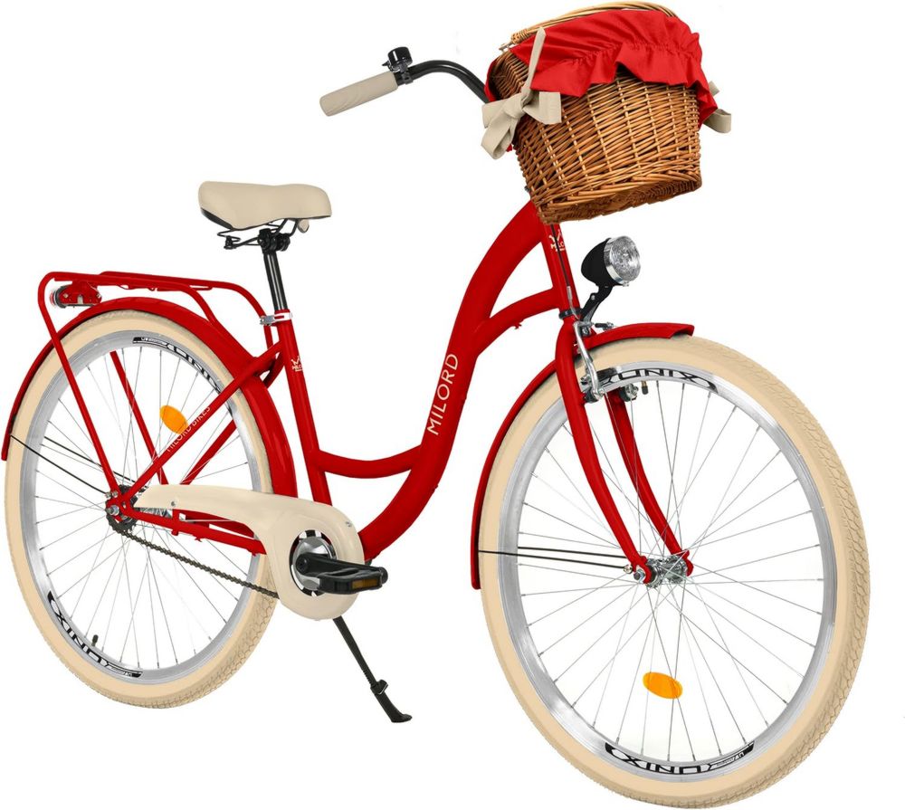 Bicicletta da Donna in Stile Vintage con Cestino in Vimini, City Bike Comfort 26/28 Pollici, Monomarcia