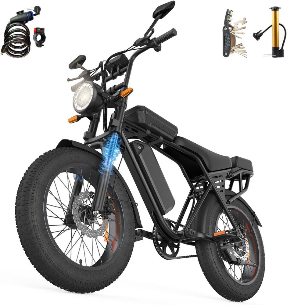 Bicicletta Elettrica X5 per Adulti, Mountain Bike Fat Tire 20x4, Autonomia 80 km, Batteria Rimovibile 48V 15Ah, Motore 250W, Velocità 25 km/h, Off-Road con Borsa