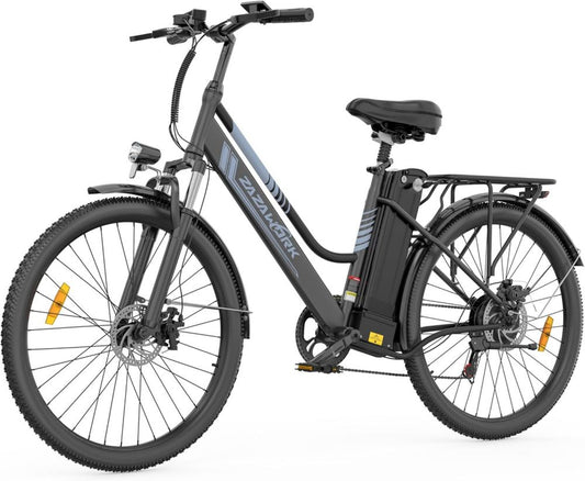 Bicicletta Elettrica da Città 26 Pollici, Motore 250W e Batteria 36V 20Ah, Autonomia 120km, 7 Marce, Freni a Disco