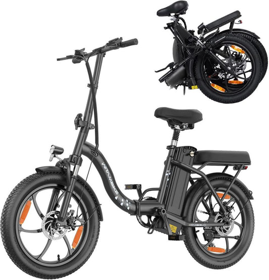 Bici Elettrica Pieghevole 20' 250W, Batteria 48V, Autonomia 100KM, 7 Velocità, Freni a Disco, Display LED