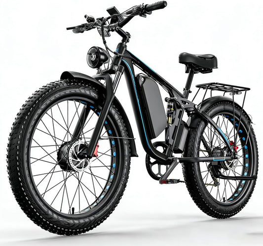 Bicicletta Elettrica Adulti EB7, Motore Doppio 52V, Batteria Rimovibile 23Ah, Pneumatici Corti 26x4' per Neve e Montagna, Commuter All-Terrain 7 Velocità