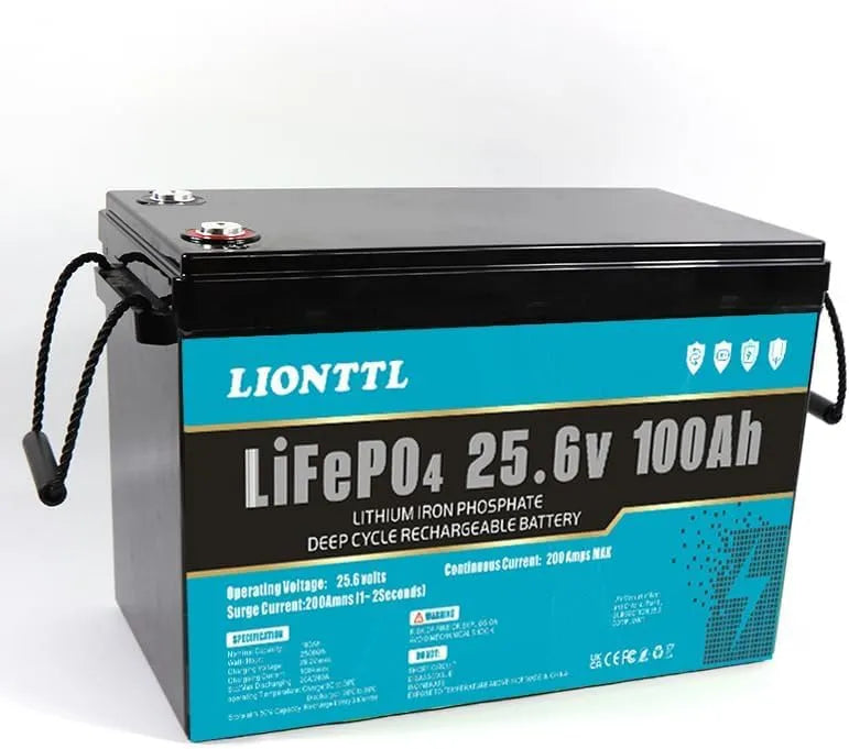 Lifepo4 Batteria al litio LiFePO4 e batteria solare a ciclo profondo, 100 Ah, 24 V, 25,6 V