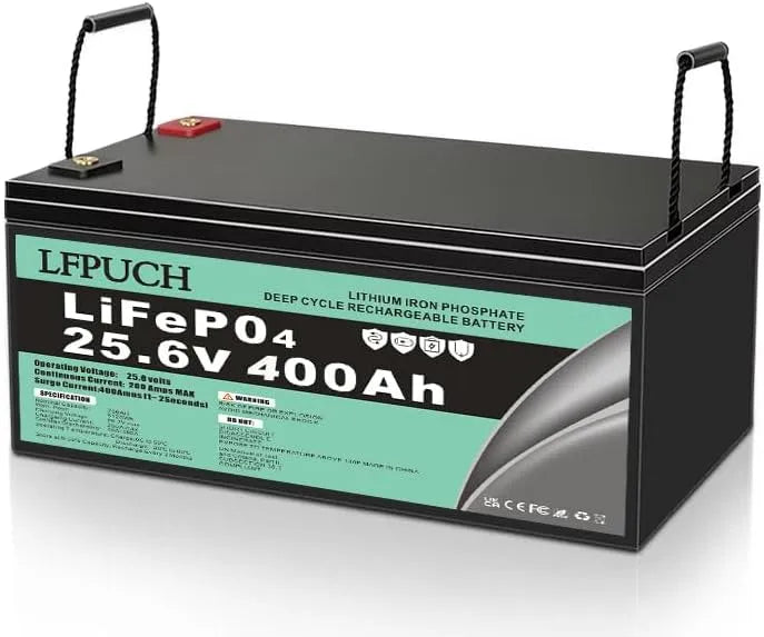 Lifepo4 Batteria al litio LiFePO4 e batteria solare a ciclo profondo, 400 Ah, 24 V, 25,6 V