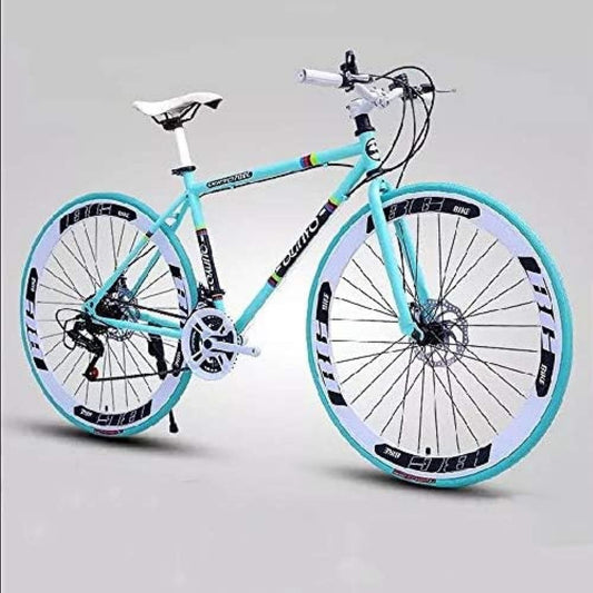 Bicicletta da Corsa in Acciaio al Carbonio 26'' con 24 Marce, Freno a Disco Doppio, Unisex