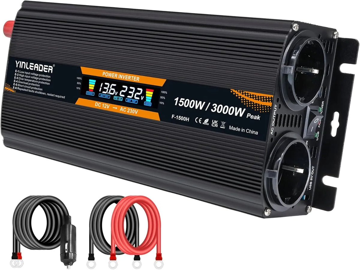 Trasformatore di tensione 12 V 230 V 1500 W / 3000 W Inverter LCD