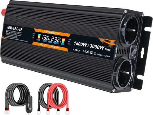 Trasformatore di tensione 12 V 230 V 1500 W / 3000 W Inverter LCD