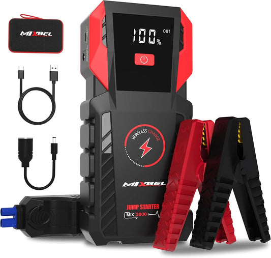 Avviatore portatile per auto e booster batteria, 24000mAh, 12V, 3000A, 8 Litri