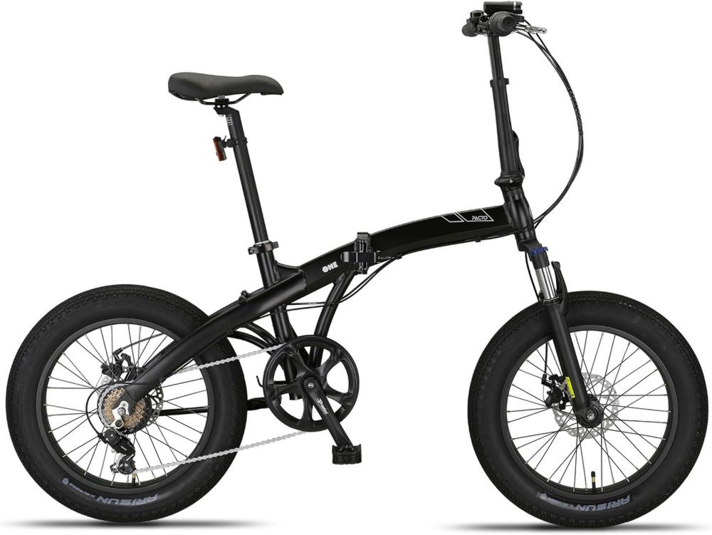 PACTO One Fatbike Pieghevole 6 Velocità, Telaio Alluminio, Freni a Disco, Luce LED, 17 kg, Nero
