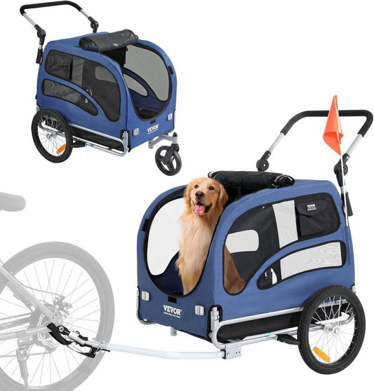VEVOR Rimorchio per Bicicletta per Cani Fino a 45kg, Passeggino Pieghevole con Ruote Rapide e Attacco Universale, Nero/Blu