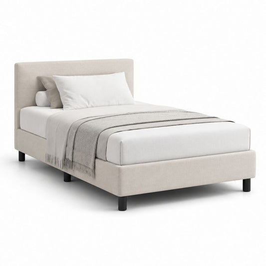 Struttura letto singolo imbottita beige e nera 101 x 211 x 100 cm, rete a doghe per materasso 90 x 200 cm