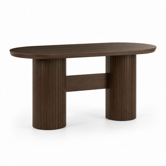 Tavolo da pranzo ovale in MDF impiallacciato noce marrone scuro, 180 × 90 × 75 cm, 6 posti