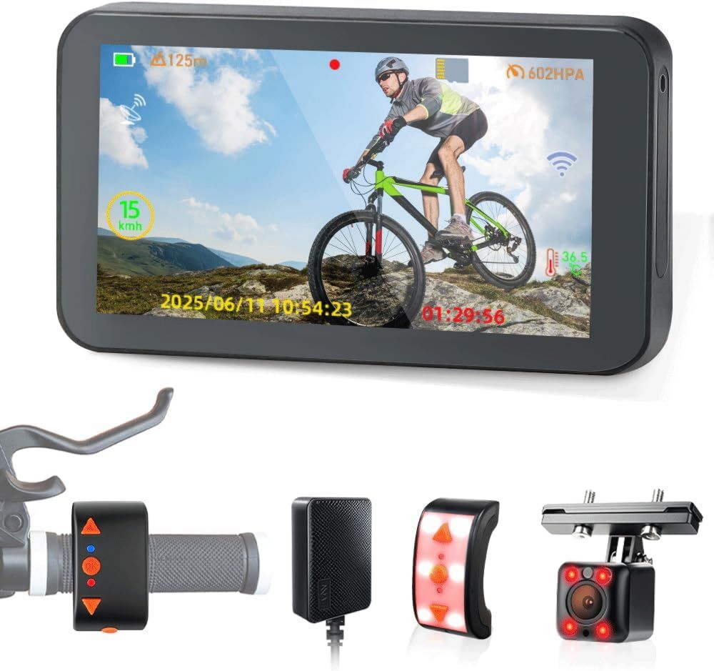 Telecamera Retrocamera 1080P per Bicicletta con Schermo 4,5'' WiFi e GPS