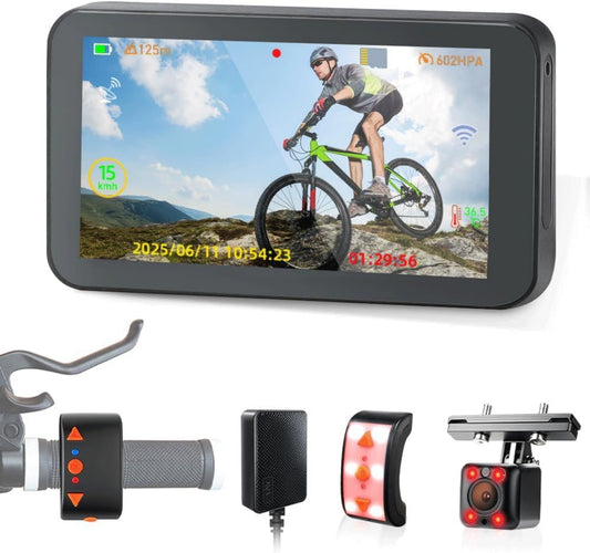Telecamera Retrocamera 1080P per Bicicletta con Schermo 4,5'' WiFi e GPS