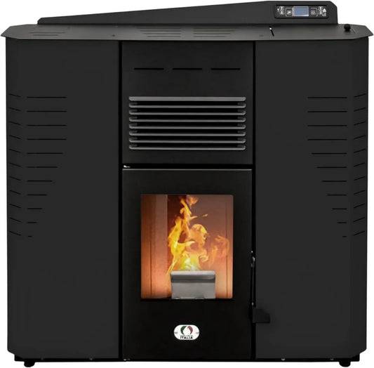 Stufa a Pellet Marmolada 14KW WiFi, Riscaldamento Efficiente 130m², Autonomia 19 Ore, 5 Velocità, Design Compatto, Garanzia 2 Anni, Nero