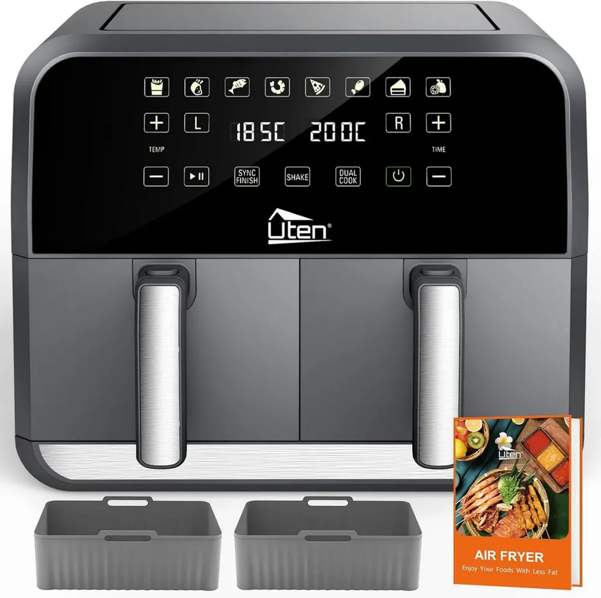 Friggitrice ad Aria 8L Uten con Doppio Cestello e Accessori in Silicone