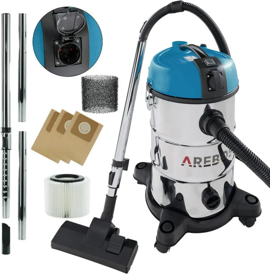 AREBOS Aspirapolvere 1300W Secco e Umido 30L per Polvere e Liquidi Blu