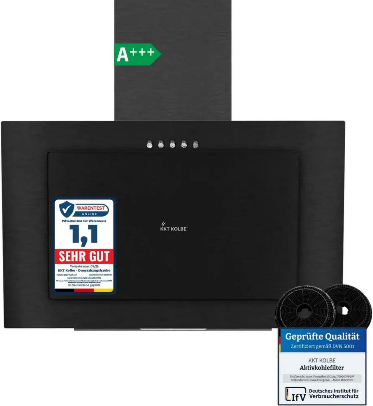 Cappa Aspirante 60 cm Inclinata in Acciaio Inox Nero con Funzionamento a Pulsante