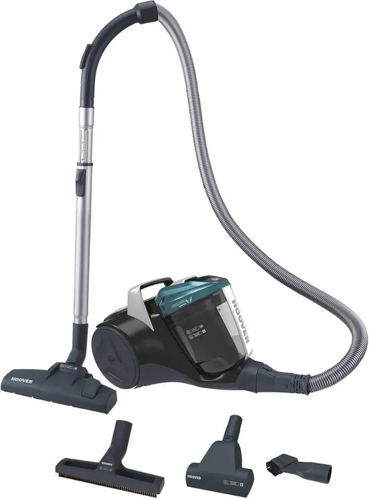 Hoover Aspirapolvere Senza Sacco 700W, 2L, Silenzioso, Mini Turbo Spazzola, Nero/Verde/Grigio