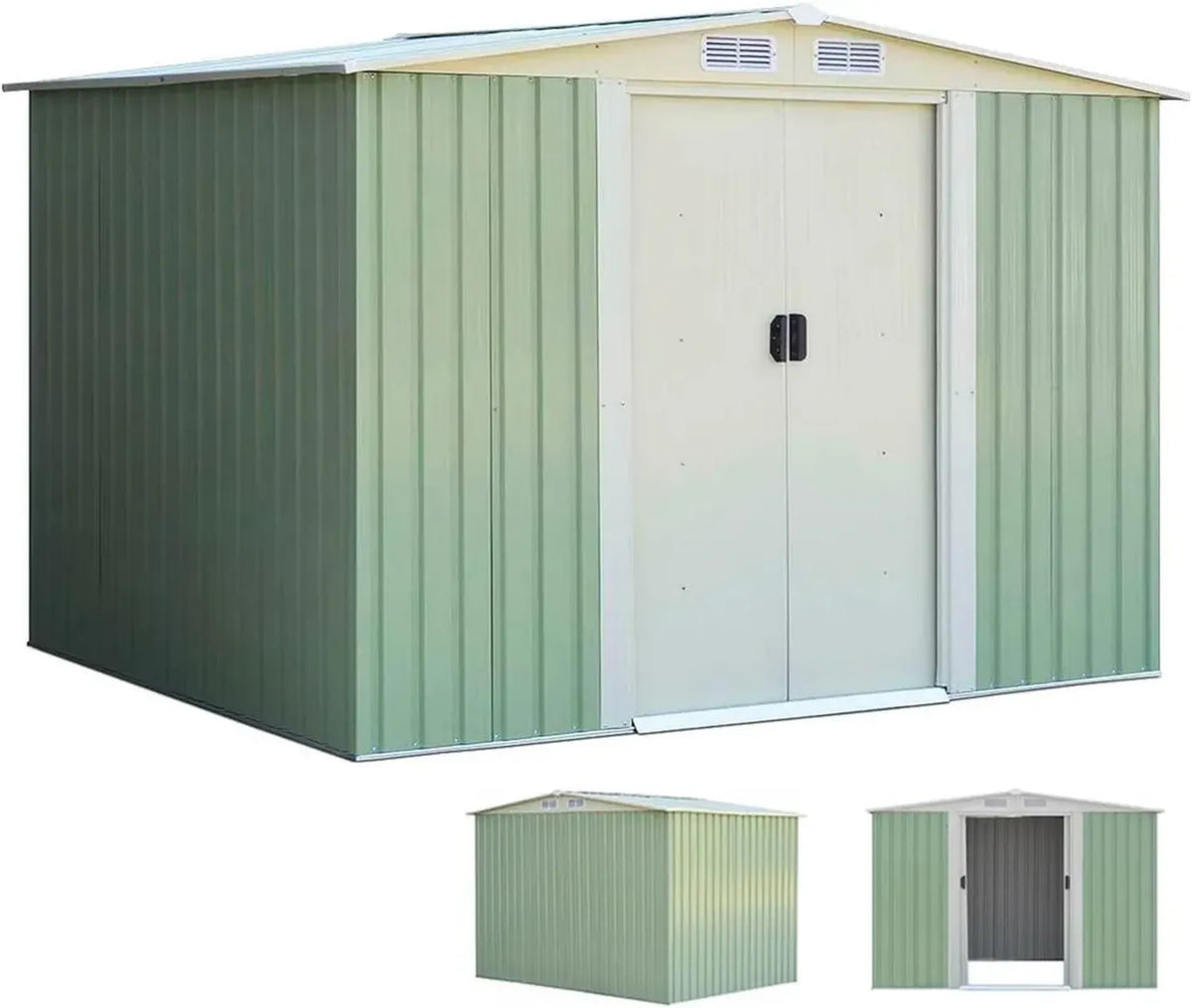 Capanno da Giardino in Acciaio 257x205x175,5 cm con Porte Scorrevoli e Ventilazione