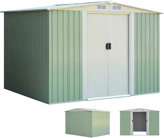 Capanno da Giardino in Acciaio 257x205x175,5 cm con Porte Scorrevoli e Ventilazione