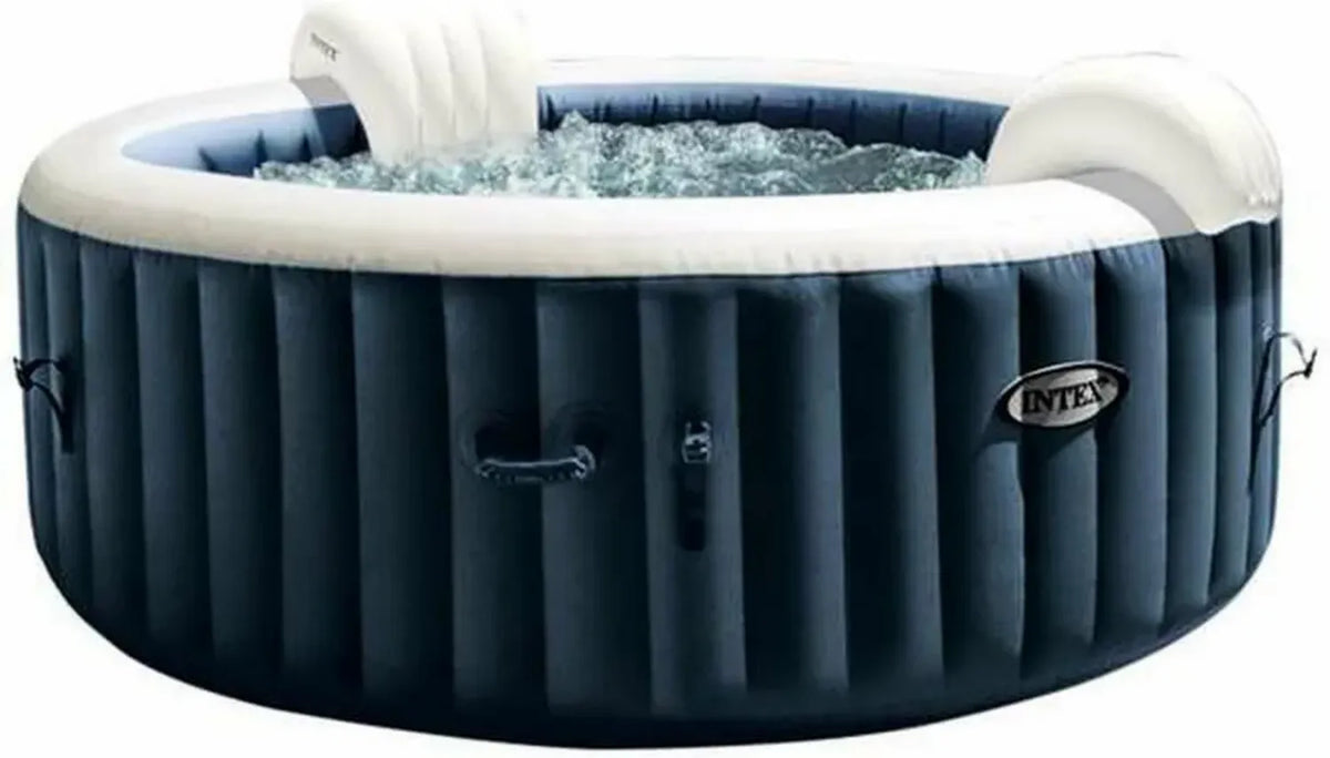 Intex PureSpa Gonfiabile per Idromassaggio a Bolle, 4 Persone, 140 Getti, Riscaldatore Incluso, Blu Navy, 196x71 cm