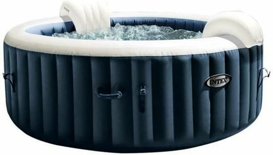 Intex PureSpa Gonfiabile per Idromassaggio a Bolle, 4 Persone, 140 Getti, Riscaldatore Incluso, Blu Navy, 196x71 cm
