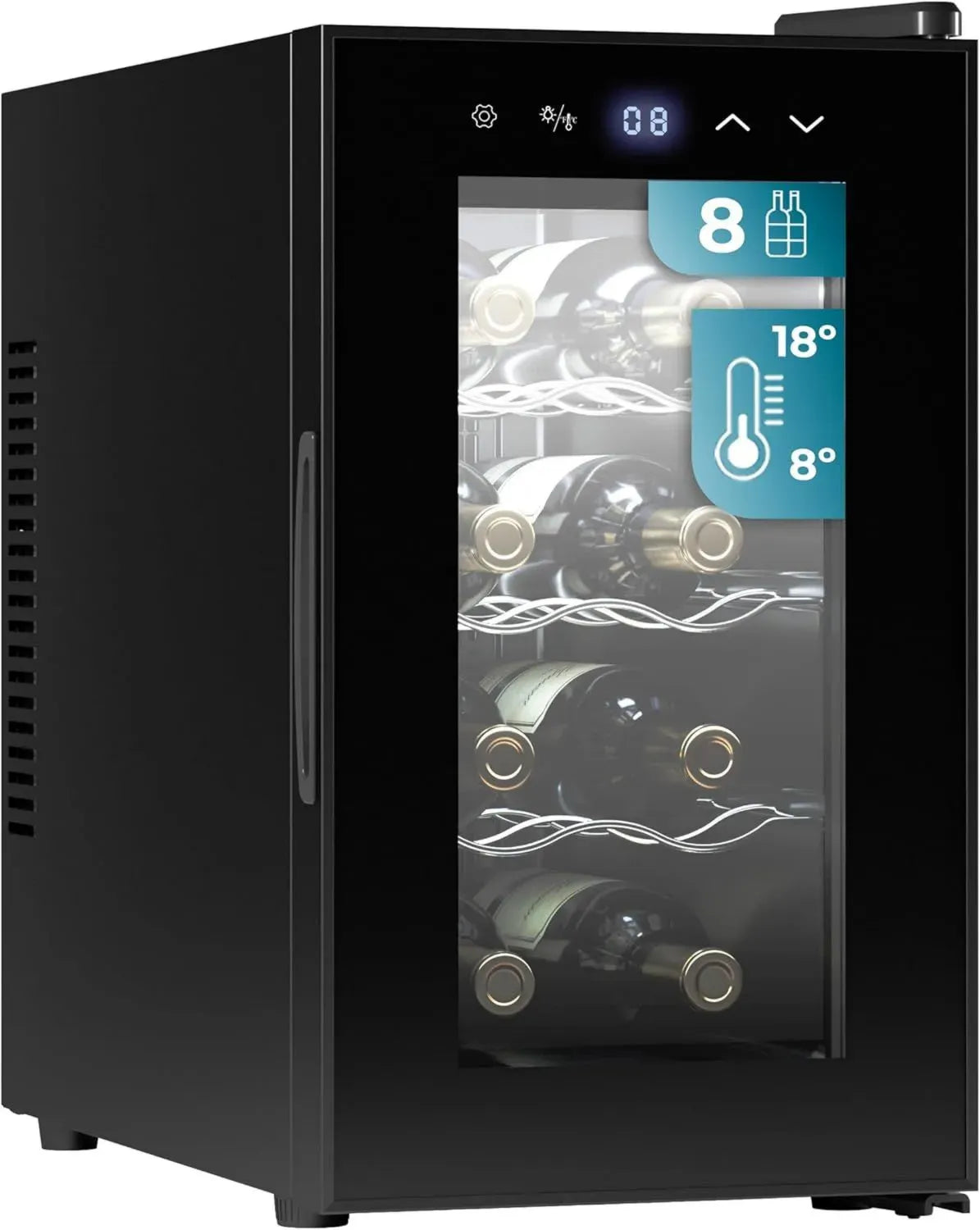 Cecotec Cantinetta 8 Bottiglie Grandsommelier 830, Raffreddamento Termoelettrico, Temperatura 8-18°C, Touch Control e Display LED