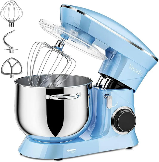 Impastatrice Planetaria Vezzio 8.5L, Multifunzione 6 Velocità con Ciotola in Acciaio Inox, Frusta e Gancio Impastatore (Blu)