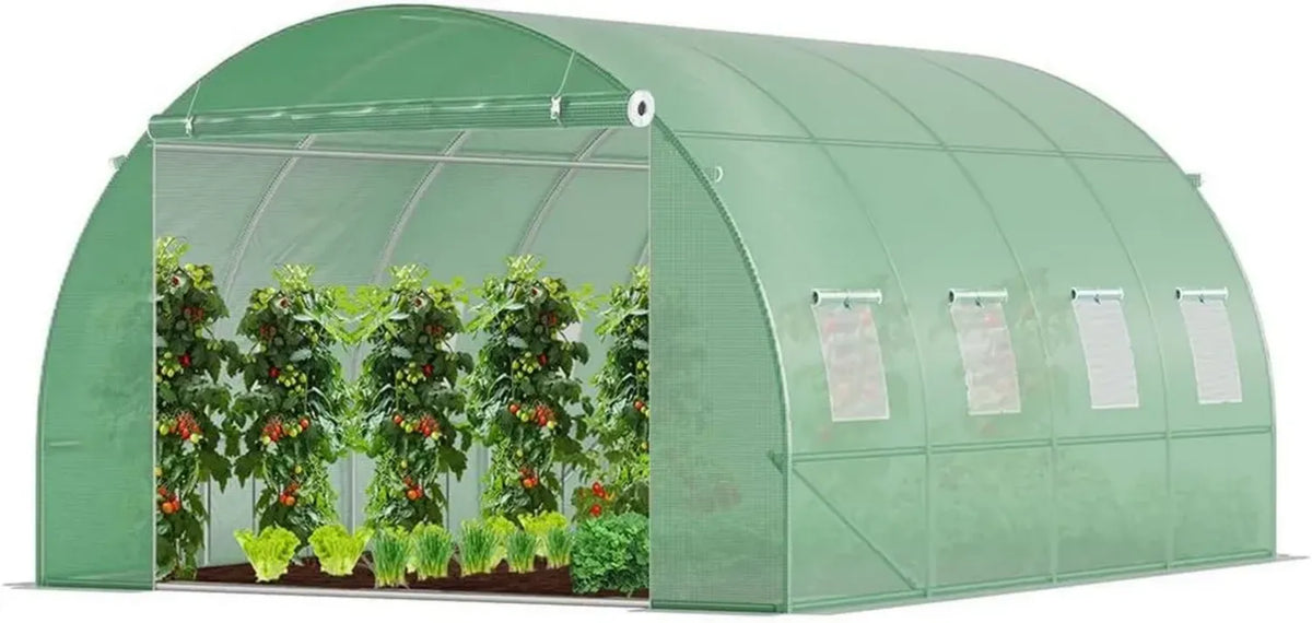 Serra a Tunnel VOUNOT in Acciaio Zincato con Telo Impermeabile, 8 Finestre e Porta Avvolgibile, 4x3x2m