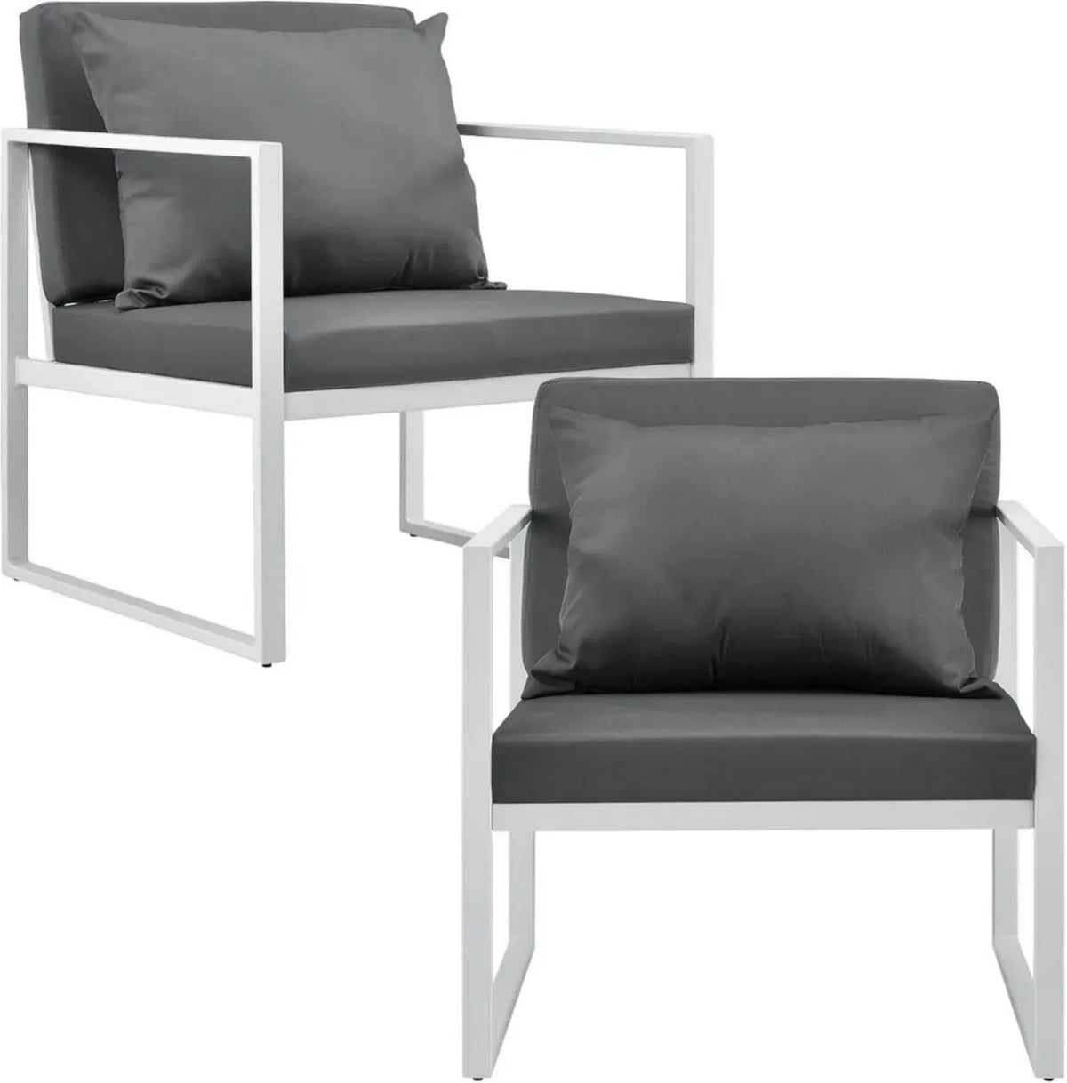 Set 2 Poltrone da Giardino con Cuscini, Struttura in Ferro, Ideali per Esterni - Bianco/Grigio