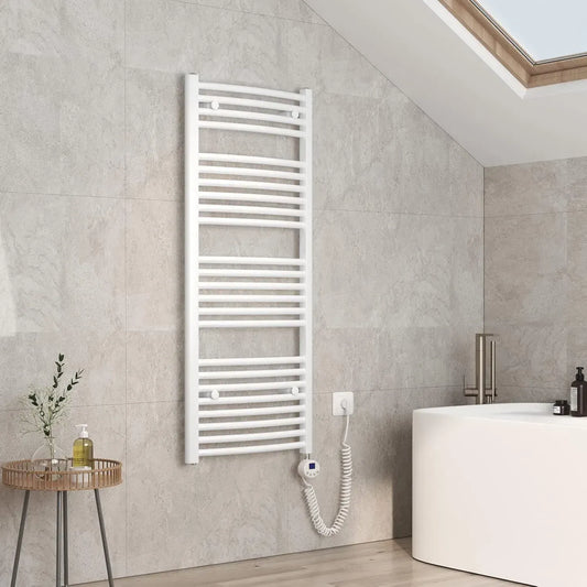 Asciugasalviette elettrico EMKE con termostato e timer, 120x50 cm, 500W, bianco
