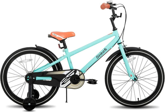 STITCH Vintage - Bicicletta 20 pollici per bambini 7-10 anni, verde, con stabilizzatori e supporto
