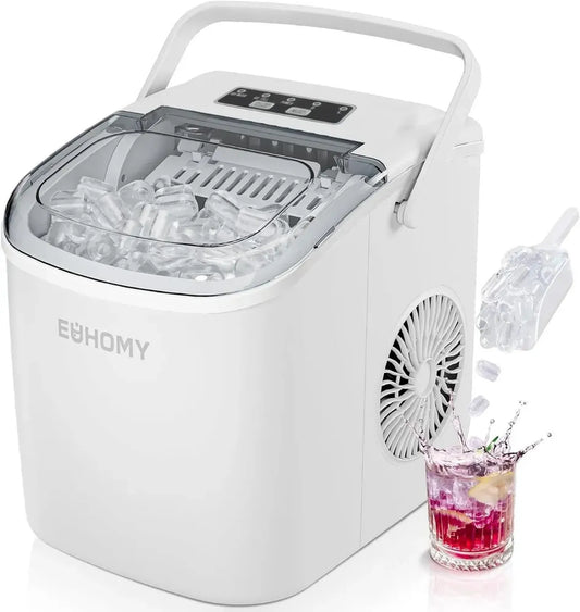 EUHOMY Fabbricatore di Ghiaccio Compatto da Banco con Funzione Autopulente, 9 Cubetti in 6 Minuti, Capacità 12kg al Giorno, Bianco