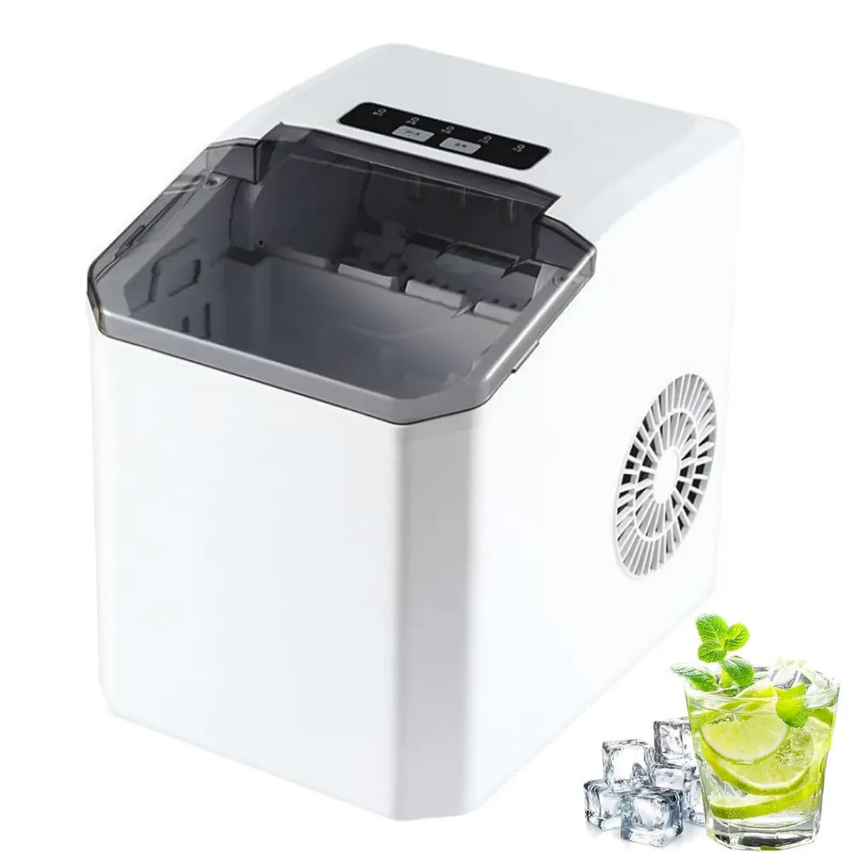 Fabbricatore di Ghiaccio Portatile Autopulente, Rapido con 2 Formati di Cubetti, Design Compatto per Casa e Ufficio, Bianco