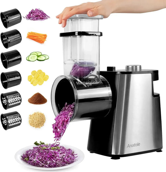 Affettatrice Elettrica Multiuso per Verdure e Formaggio - 6 Lame in Acciaio Inox, 250W, 220V
