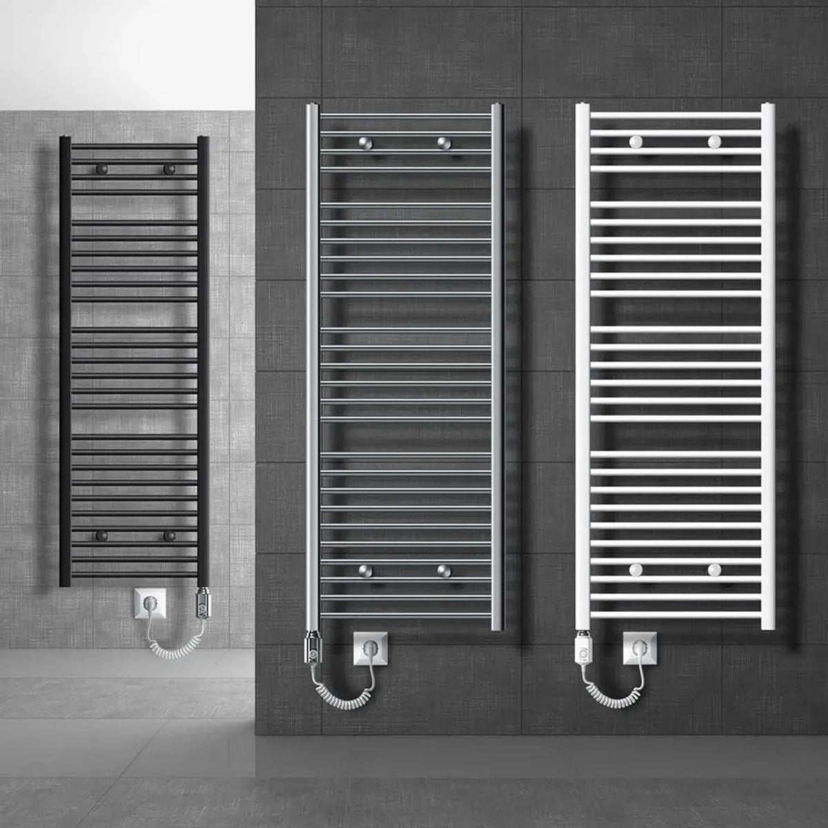 Radiatore Elettrico 1200W Acciaio Cromato per Bagno 500x1200 mm - Design Curvo