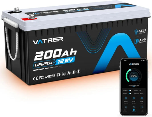 Batteria LiFePO4 12V 200Ah con Riscaldamento e BMS 200A - Bluetooth Integrato per RV e Solare