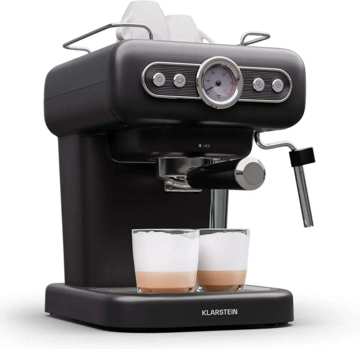 Macchina Espresso Compatta Klarstein con Montalatte, 1,2L, 950W, Acciaio Inox