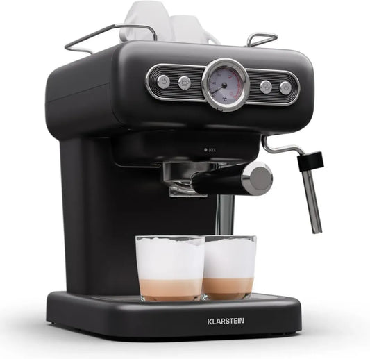 Macchina Espresso Compatta Klarstein con Montalatte, 1,2L, 950W, Acciaio Inox