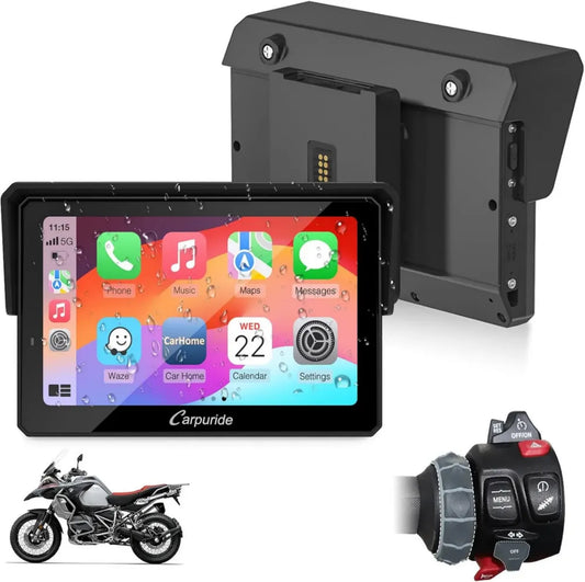 Sistema di Navigazione Moto BMW Carpuride W502BS Pro, CarPlay e Android Auto, Schermo 5 Pollici Impermeabile con Bluetooth e TPMS