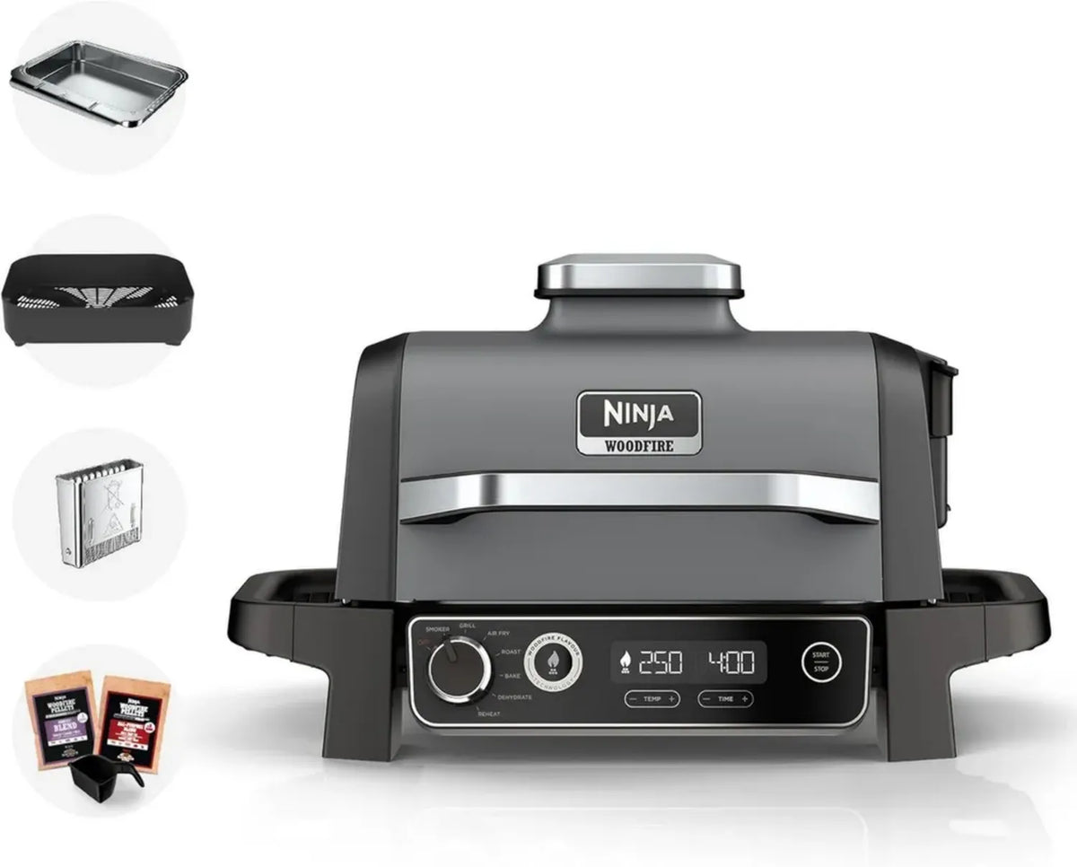 Ninja Griglia Elettrica e Affumicatore 7 in 1 con Air Fryer, Resistente alle Intemperie, Portatile