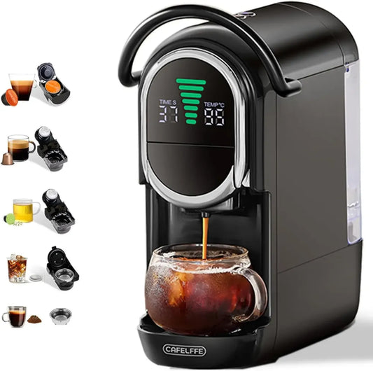 Macchina da Caffè 4 in 1 CAFELFFE MK-609S, 19 Bar, compatibile con Capsule e Polvere, Caldo/Freddo, Espresso per Casa/Ufficio, Nero
